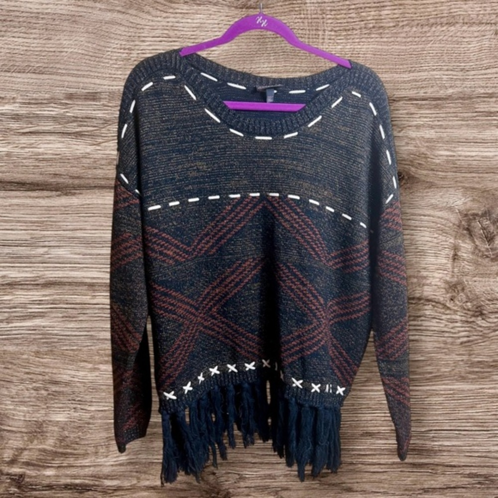Shyanne black fringe western sweater. XL.